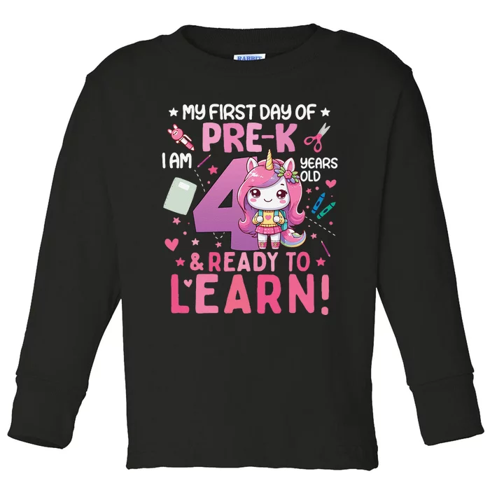 My First Day Of Prek IM 4 Years Old And Ready To Learn Gift Toddler Long Sleeve Shirt