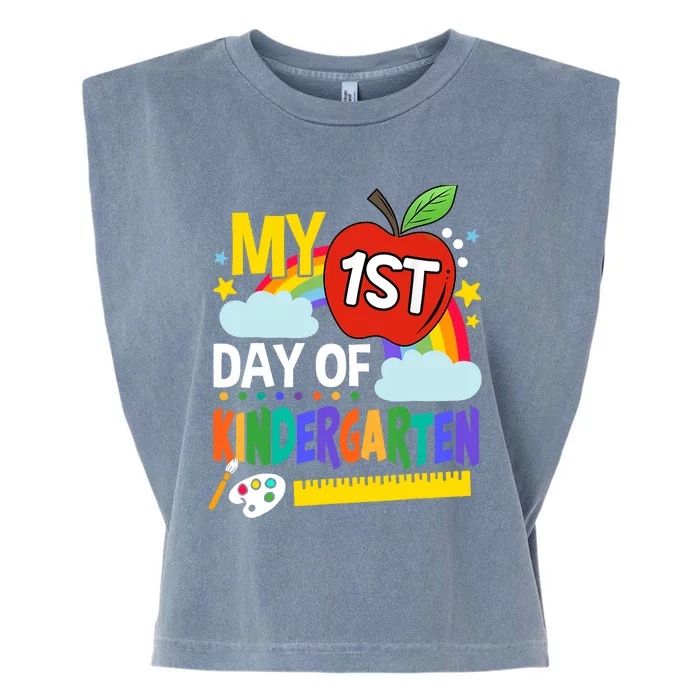 My First Day Of Kindergarten Funny Colorful Rainbow Garment-Dyed Women's Muscle Tee