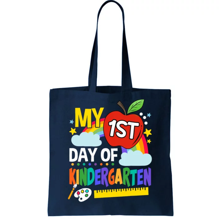 My First Day Of Kindergarten Funny Colorful Rainbow Tote Bag