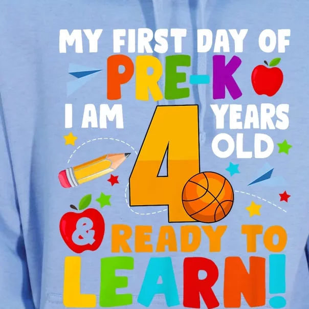 My First Day Of Pre K I Am 4 Years Old First Day Of School Unisex Surf Hoodie