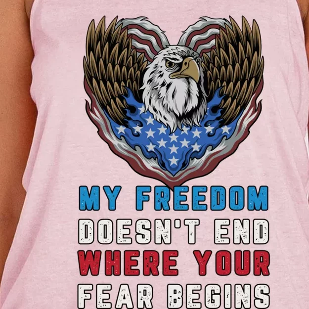 My Freedom Doesn't End Where Your Fear Begins Distressed Gift Women's Knotted Racerback Tank