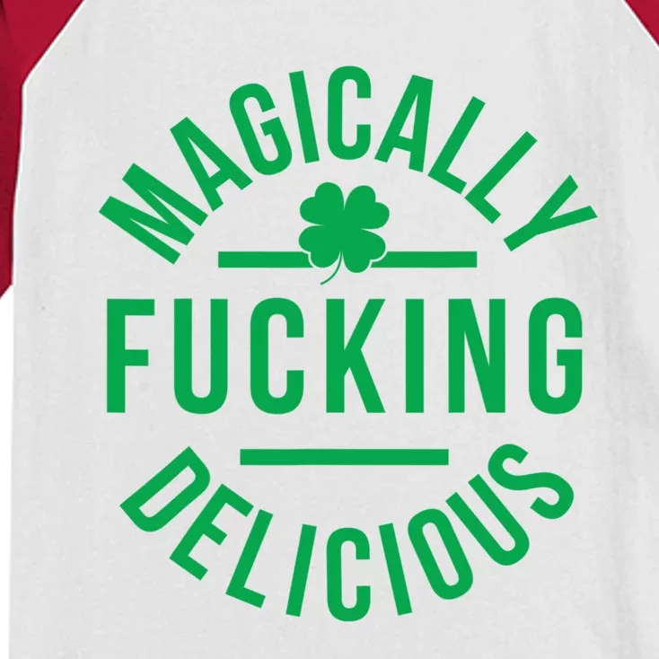 Magically Fucking Delicious Funny St Patricks Day Kids Colorblock Raglan Jersey