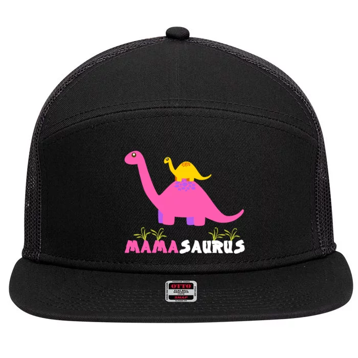 Mamasaurus Funny Dinosaur Mama Saurus Dinosaur Mom Mother 7 Panel Mesh Trucker Snapback Hat