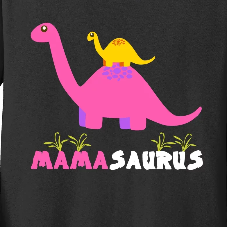 Mamasaurus Funny Dinosaur Mama Saurus Dinosaur Mom Mother Kids Long Sleeve Shirt