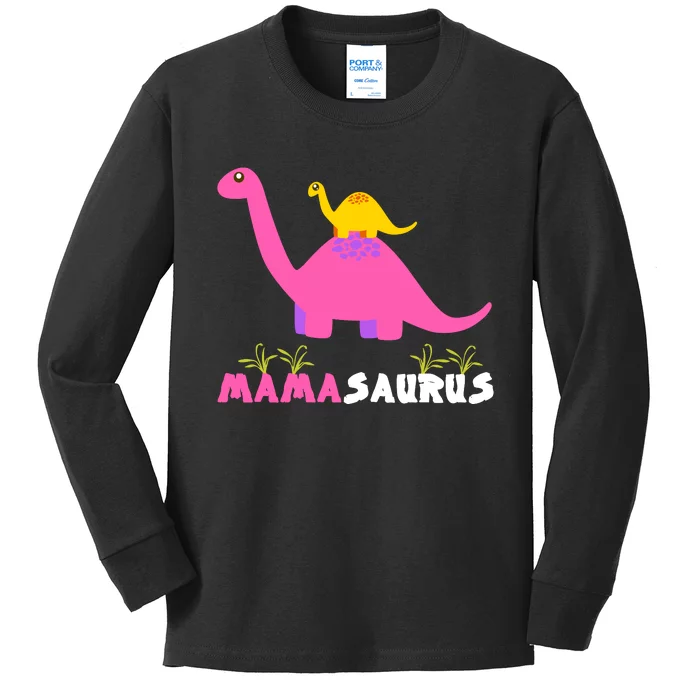 Mamasaurus Funny Dinosaur Mama Saurus Dinosaur Mom Mother Kids Long Sleeve Shirt