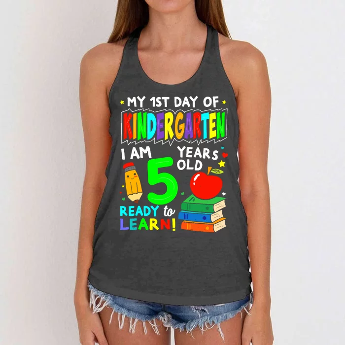 My First Day Of Kindergarten 1st Day Of School Boy Girl Women's Knotted Racerback Tank