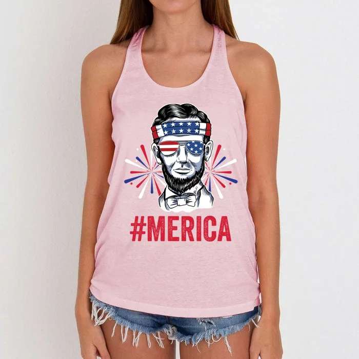 Merica Fireworks Director Lincoln Funny Gift Women's Knotted Racerback Tank