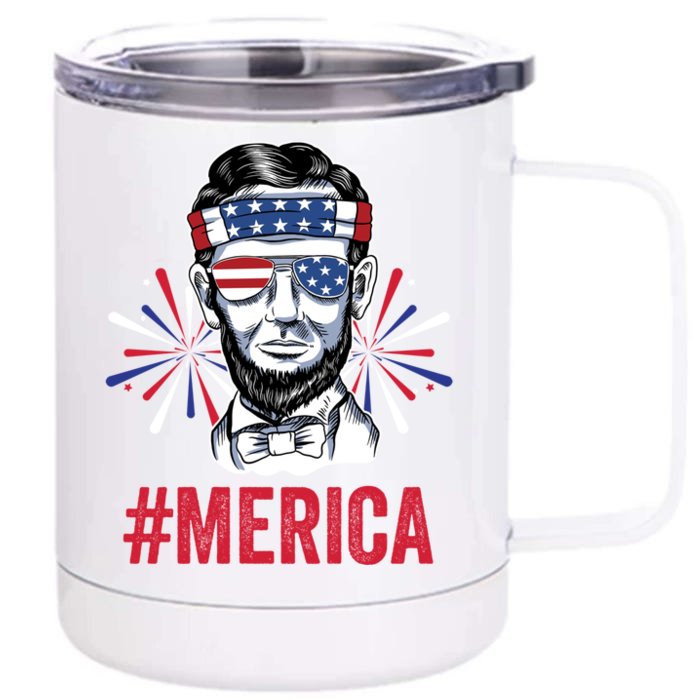 Merica Fireworks Director Lincoln Funny Gift Front & Back 12oz Stainless Steel Tumbler Cup