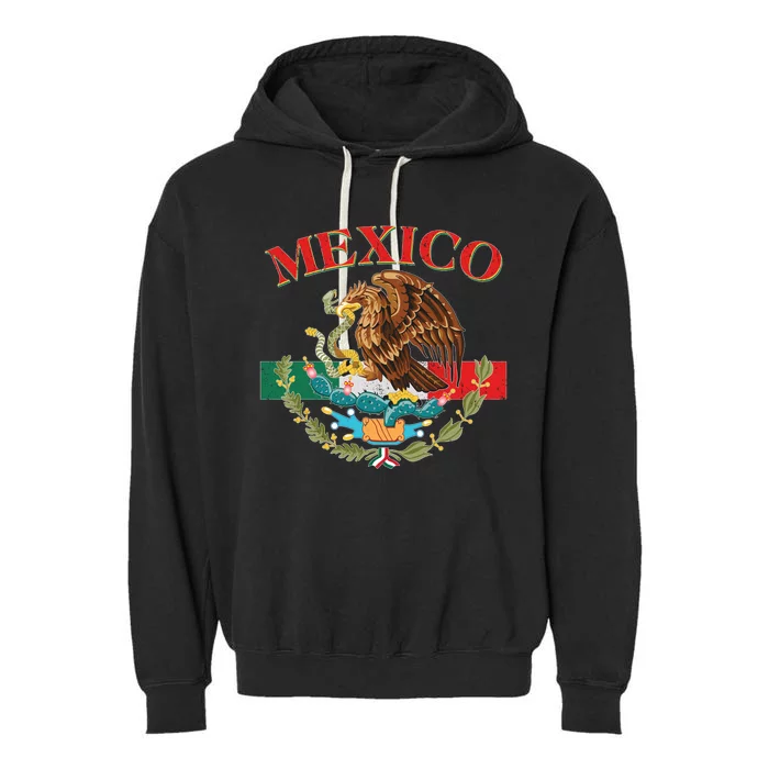 Mexico Flag Eagle Mexican Independence Day Garment-Dyed Fleece Hoodie