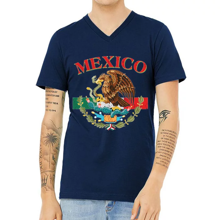 Mexico Flag Eagle Mexican Independence Day V-Neck T-Shirt