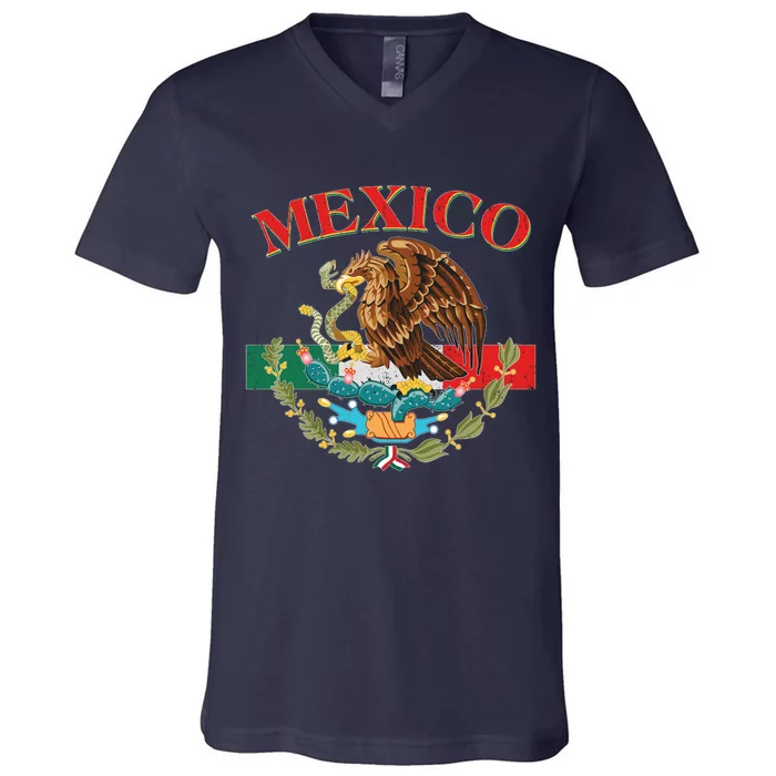 Mexico Flag Eagle Mexican Independence Day V-Neck T-Shirt