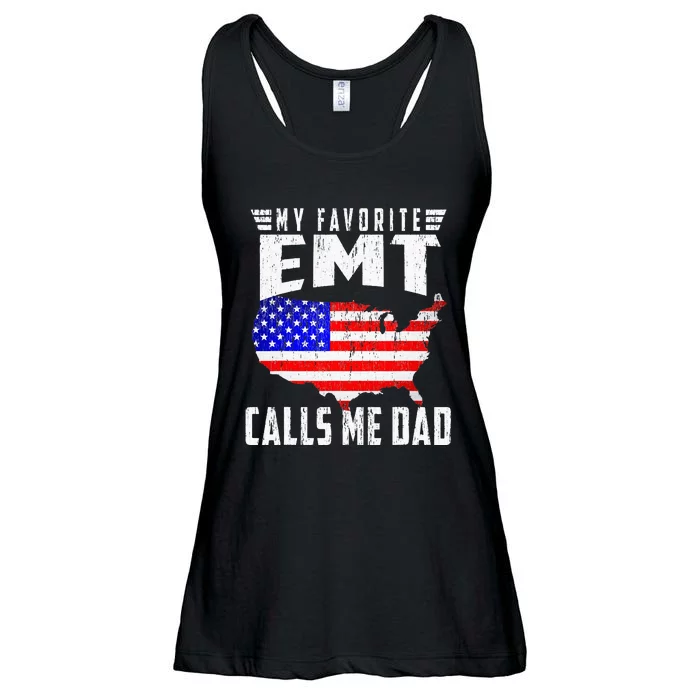 My Favorite Emt Calls Me Dad Usa Flag Fathers Day Ladies Essential Flowy Tank