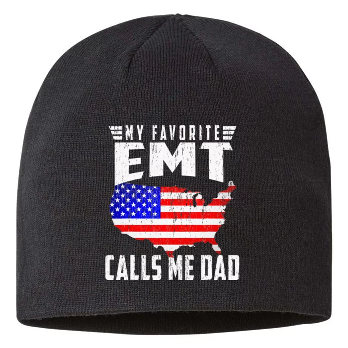 My Favorite Emt Calls Me Dad Usa Flag Fathers Day 8 1/2in Sustainable Knit Beanie