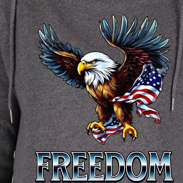 Majestic Flying Eagle Holding Our U.S.A. Flag Of Freedom Womens Funnel Neck Pullover Hood