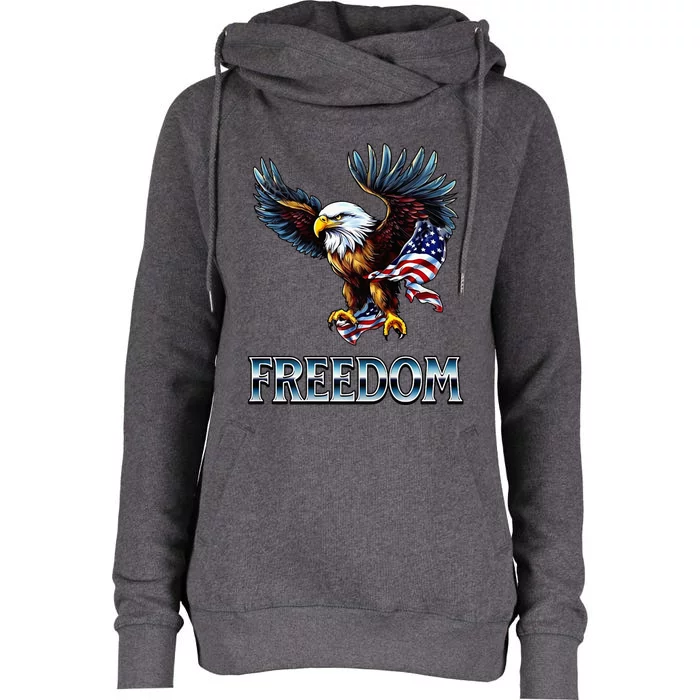 Majestic Flying Eagle Holding Our U.S.A. Flag Of Freedom Womens Funnel Neck Pullover Hood