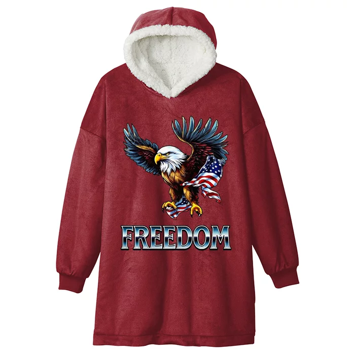 Majestic Flying Eagle Holding Our U.S.A. Flag Of Freedom Hooded Wearable Blanket