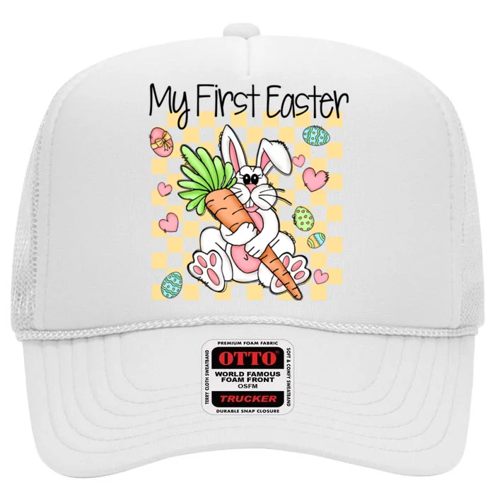 My First Easter Cute Bunny Carrot Easter Day Gift High Crown Mesh Trucker Hat