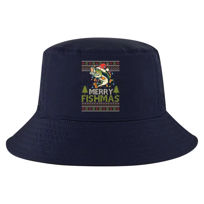 Merry Fishmas Fishing Ugly Christmas Large Mouth Bass Cool Gift Cool Comfort Performance Bucket Hat