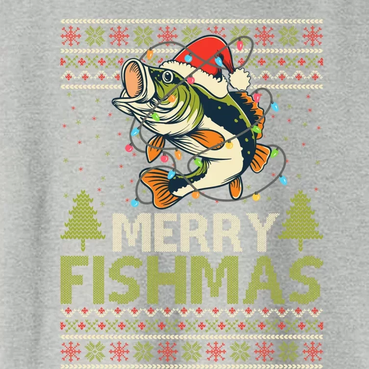 Merry Fishmas Fishing Ugly Christmas Large Mouth Bass Cool Gift Women's Crop Top Tee