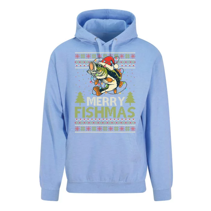 Merry Fishmas Fishing Ugly Christmas Large Mouth Bass Cool Gift Unisex Surf Hoodie