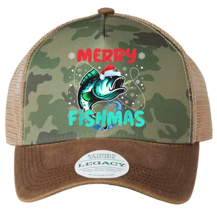 Merry Fishmas Funny Christmas Fishing Fish Gift Xmas Legacy Tie Dye Trucker Hat