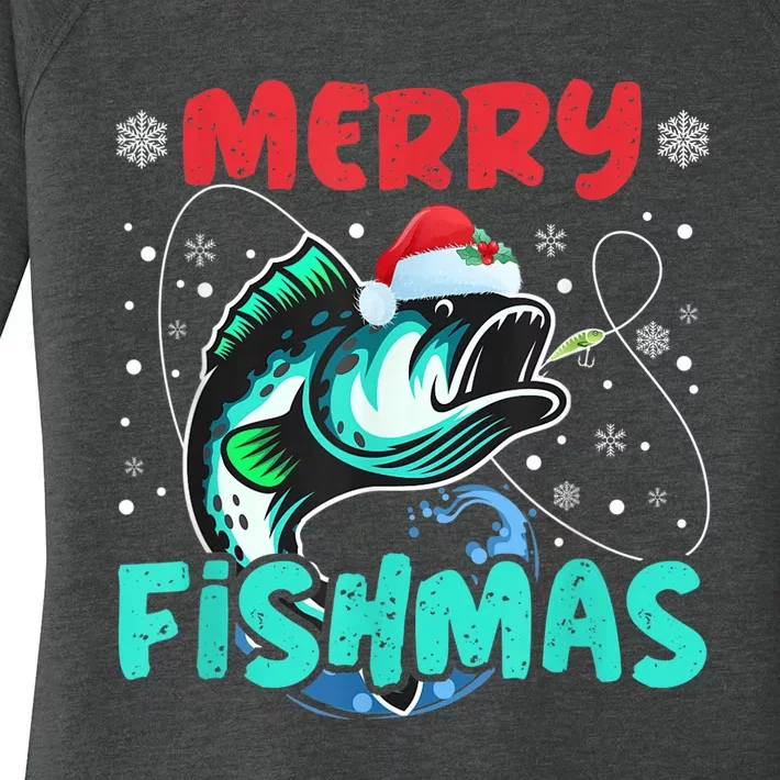 Merry Fishmas Funny Christmas Fishing Fish Gift Xmas Women's Perfect Tri Tunic Long Sleeve Shirt