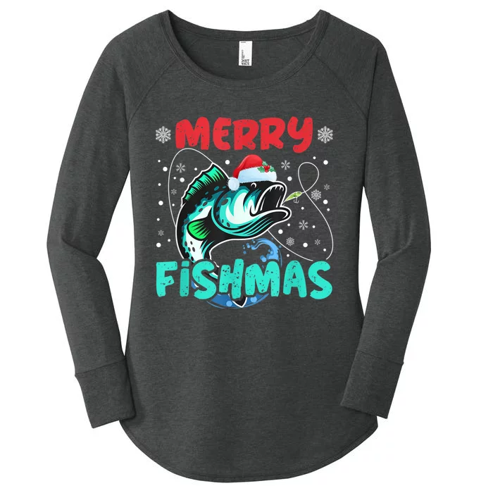 Merry Fishmas Funny Christmas Fishing Fish Gift Xmas Women's Perfect Tri Tunic Long Sleeve Shirt