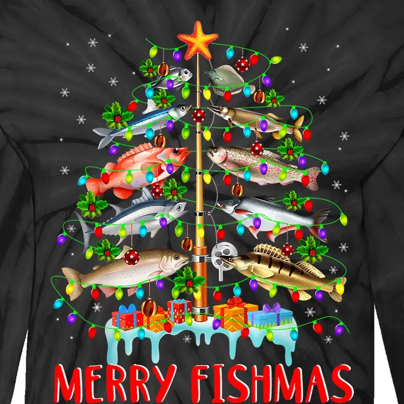 Merry Fishmas Fish Fishing Fisherman Christmas Xmas Tie-Dye Long Sleeve Shirt