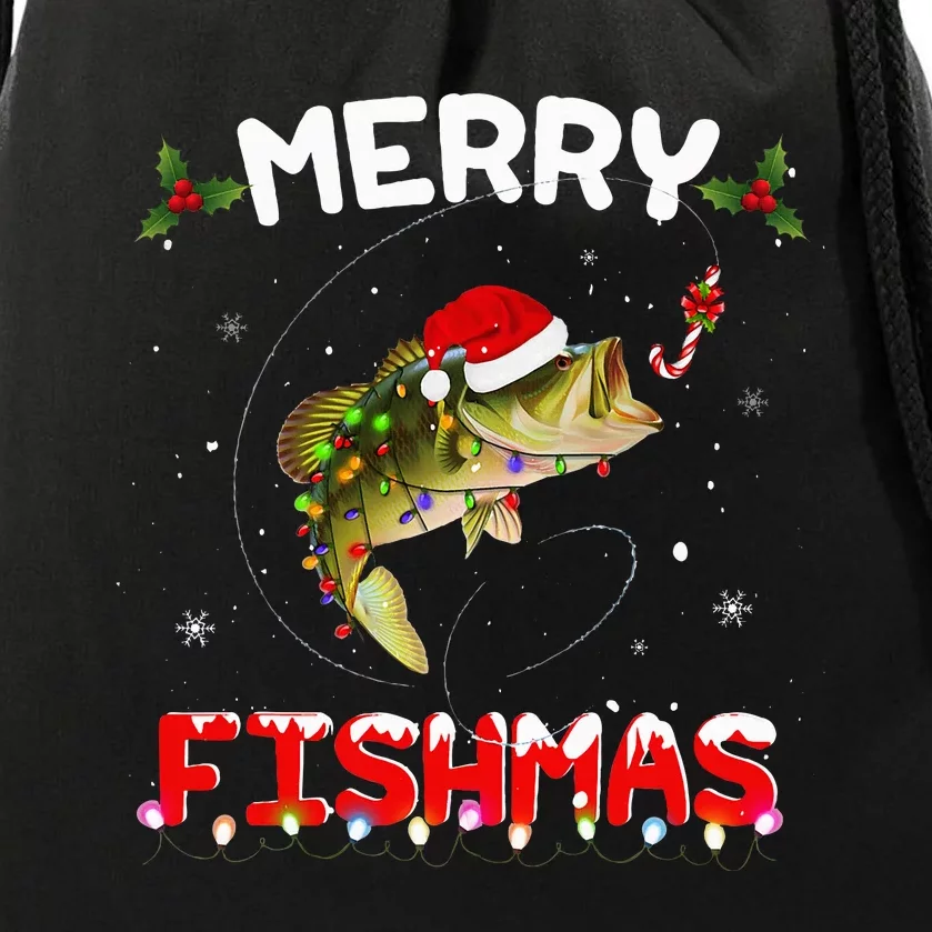 Merry Fishmas Funny Fishing Christmas Pajama Fishers Drawstring Bag