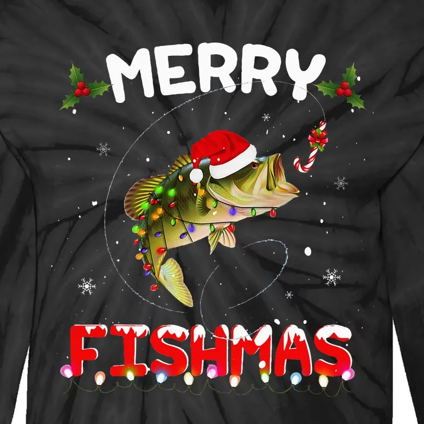 Merry Fishmas Funny Fishing Christmas Pajama Fishers Tie-Dye Long Sleeve Shirt