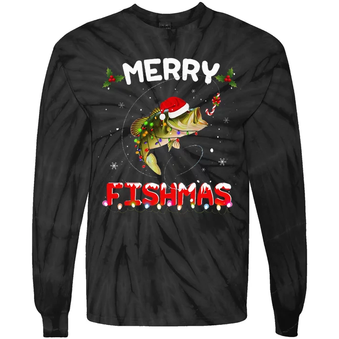 Merry Fishmas Funny Fishing Christmas Pajama Fishers Tie-Dye Long Sleeve Shirt