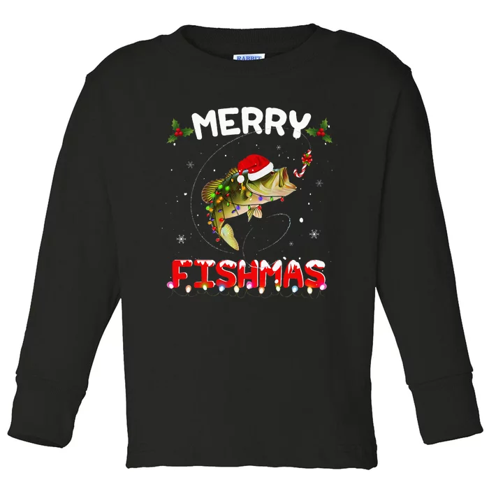 Merry Fishmas Funny Fishing Christmas Pajama Fishers Toddler Long Sleeve Shirt