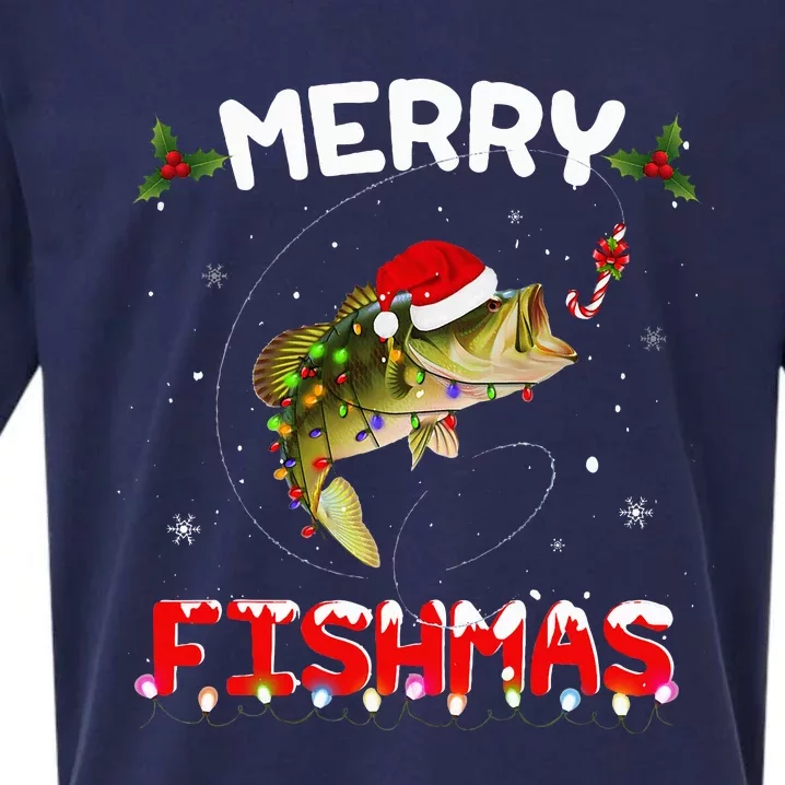 Merry Fishmas Funny Fishing Christmas Pajama Fishers Sueded Cloud Jersey T-Shirt