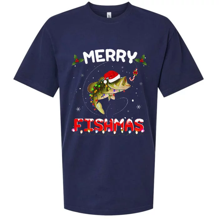 Merry Fishmas Funny Fishing Christmas Pajama Fishers Sueded Cloud Jersey T-Shirt