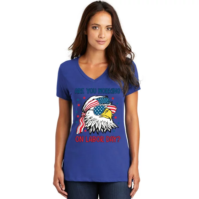 Merica Freedom Funny Eagle Mullet American Labor Day Cute Gift Women's V-Neck T-Shirt