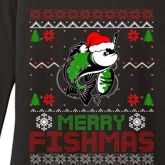 Merry Fishmas Fishing Christmas Ugly Pajama Fisher Womens CVC Long Sleeve Shirt