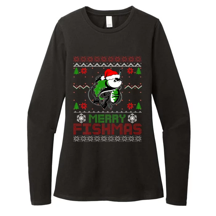 Merry Fishmas Fishing Christmas Ugly Pajama Fisher Womens CVC Long Sleeve Shirt