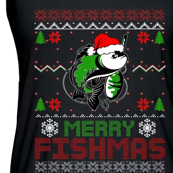 Merry Fishmas Fishing Christmas Ugly Pajama Fisher Ladies Essential Flowy Tank