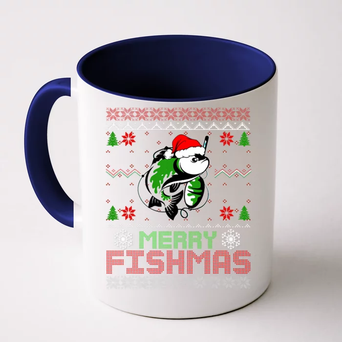 Merry Fishmas Fishing Christmas Ugly Pajama Fisher Front & Back Coffee Mug