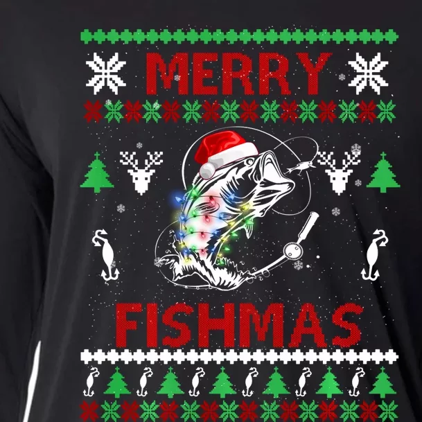 Merry Fishmas Fishing Christmas Ugly Pajama Fishers Cooling Performance Long Sleeve Crew