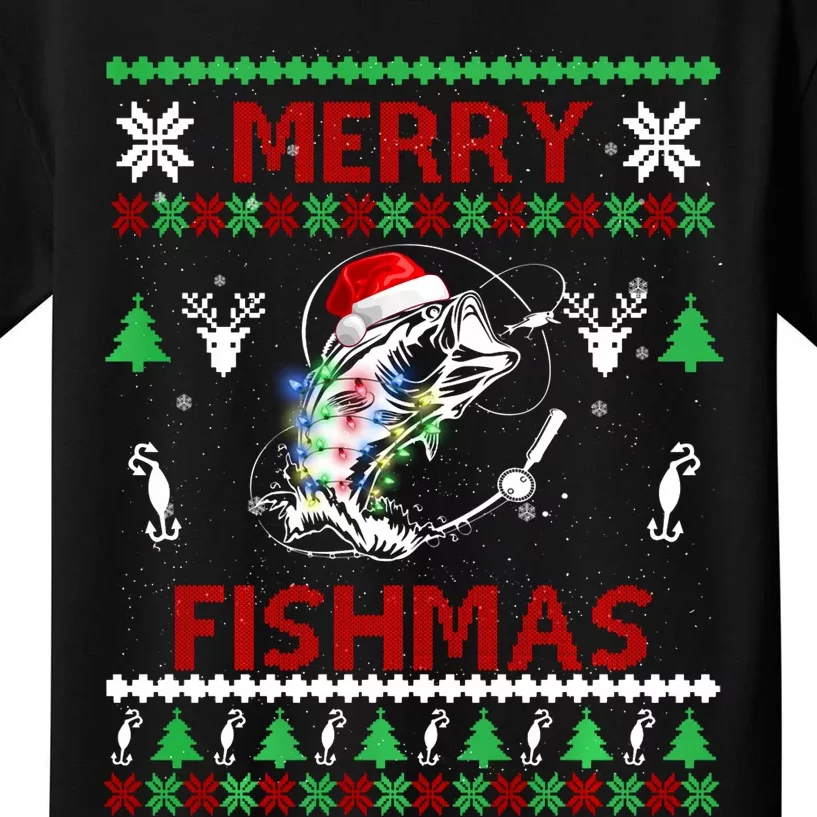 Merry Fishmas Fishing Christmas Ugly Pajama Fishers Kids T-Shirt