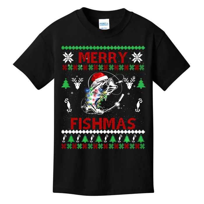 Merry Fishmas Fishing Christmas Ugly Pajama Fishers Kids T-Shirt