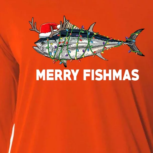 Merry Fishmas Funny Fish Fishing Fisherman Christmas Xmas Cooling Performance Long Sleeve Crew