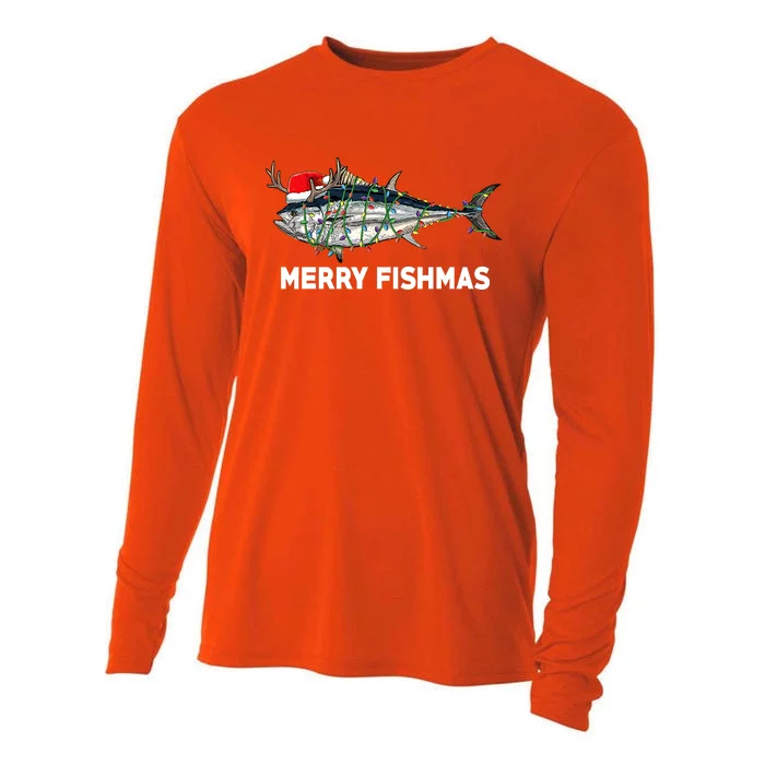 Merry Fishmas Funny Fish Fishing Fisherman Christmas Xmas Cooling Performance Long Sleeve Crew