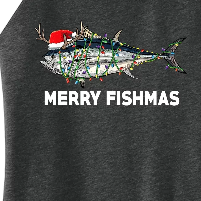 Merry Fishmas Funny Fish Fishing Fisherman Christmas Xmas Women’s Perfect Tri Rocker Tank