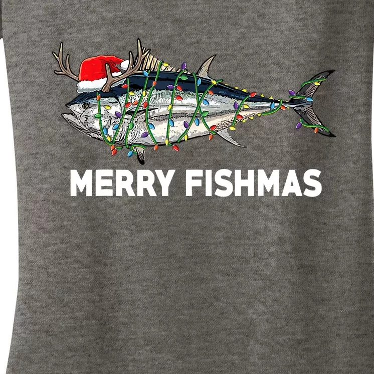 Merry Fishmas Funny Fish Fishing Fisherman Christmas Xmas Women's V-Neck T-Shirt