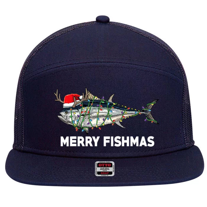 Merry Fishmas Funny Fish Fishing Fisherman Christmas Xmas 7 Panel Mesh Trucker Snapback Hat