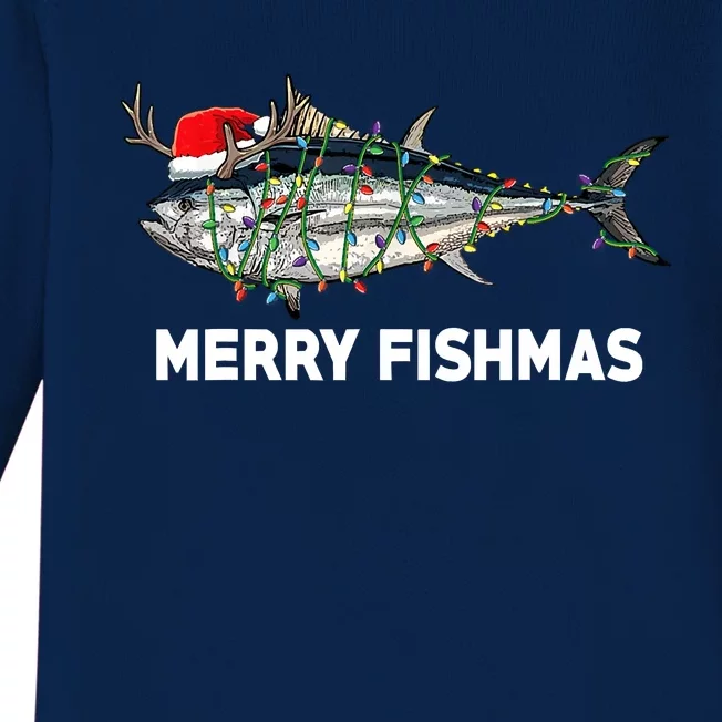 Merry Fishmas Funny Fish Fishing Fisherman Christmas Xmas Baby Long Sleeve Bodysuit