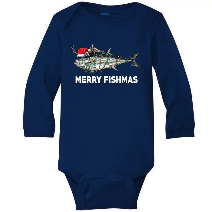 Merry Fishmas Funny Fish Fishing Fisherman Christmas Xmas Baby Long Sleeve Bodysuit