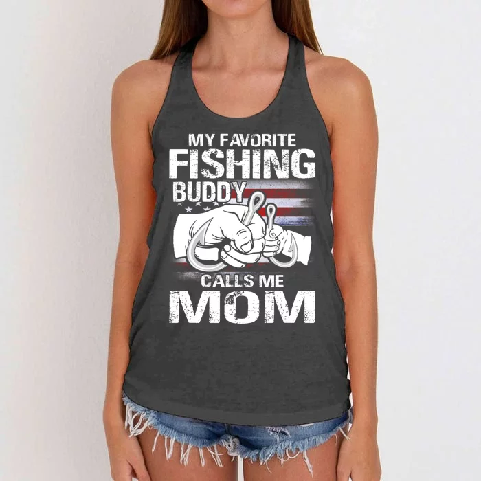 My Favorite Fishing Buddy Calls Me Mom Gift Women's Knotted Racerback Tank